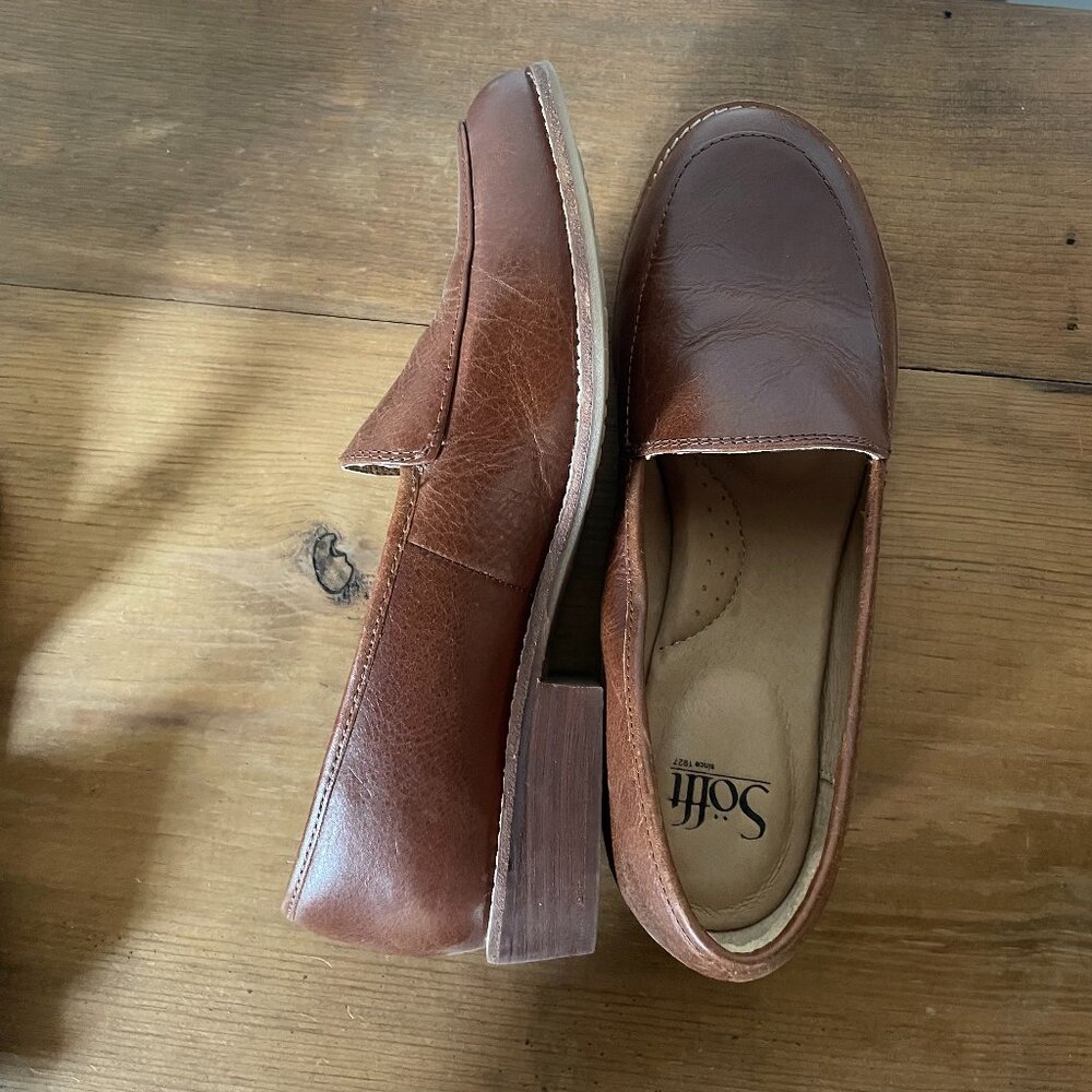 Sofft Napoli Tobacco Brown Leather Loafers Size 8